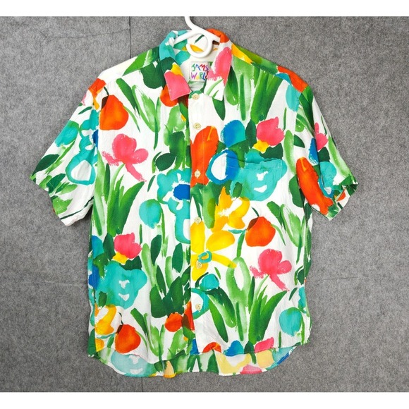 Jams World Shirt Men's Medium Floral Hawaiian Rayon Tropical Button Up - Picture 1 of 8